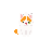 A tiny 48-pixel calico — the earliest cat, so small you can barely make out the patches.
