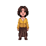 The woman in the yellow cardigan — the “root” character every other person in the cast was edited out of.