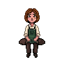 The player sitting down — generated with no chair at all, because the chair is a real object in the game. The sprite just has to sit on thin air convincingly.